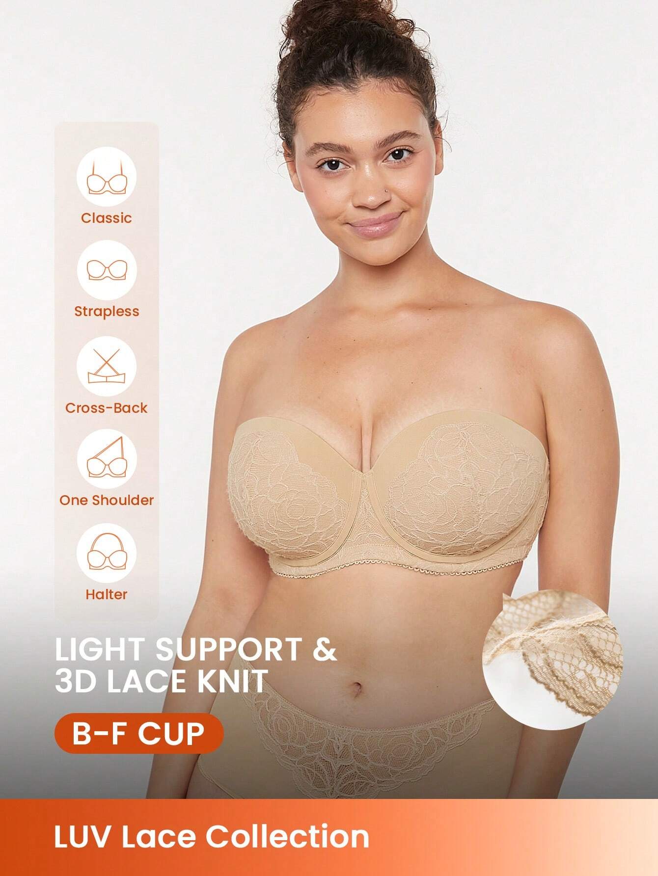 LUVLETTE Lingerie Strapless Push-Up Lace Bra