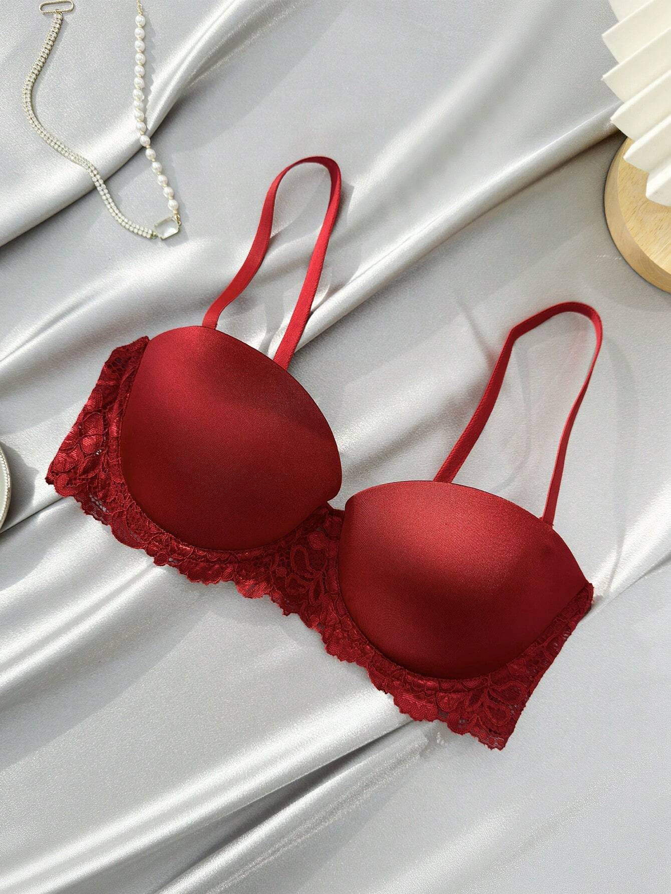 3pcs Contrast Lace Underwire Bra