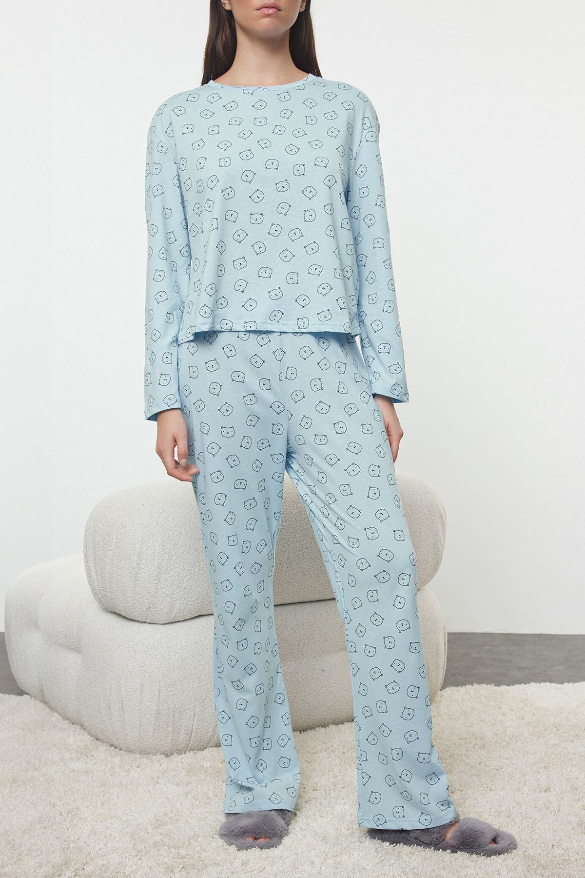 Knitted Sleepwear Set with Teddy Bear