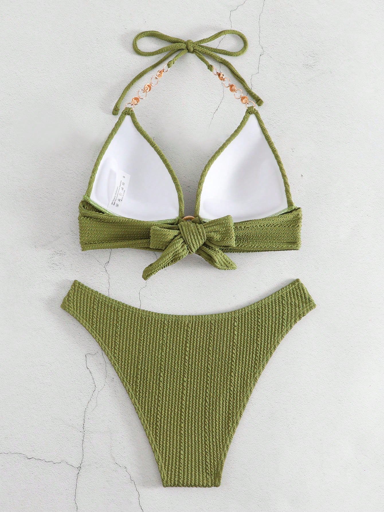 SHEIN Swim SXY Mono Bikini Set Chain Linked Halter Push Up Bra &amp; Bikini 2 Piece Swimsuit