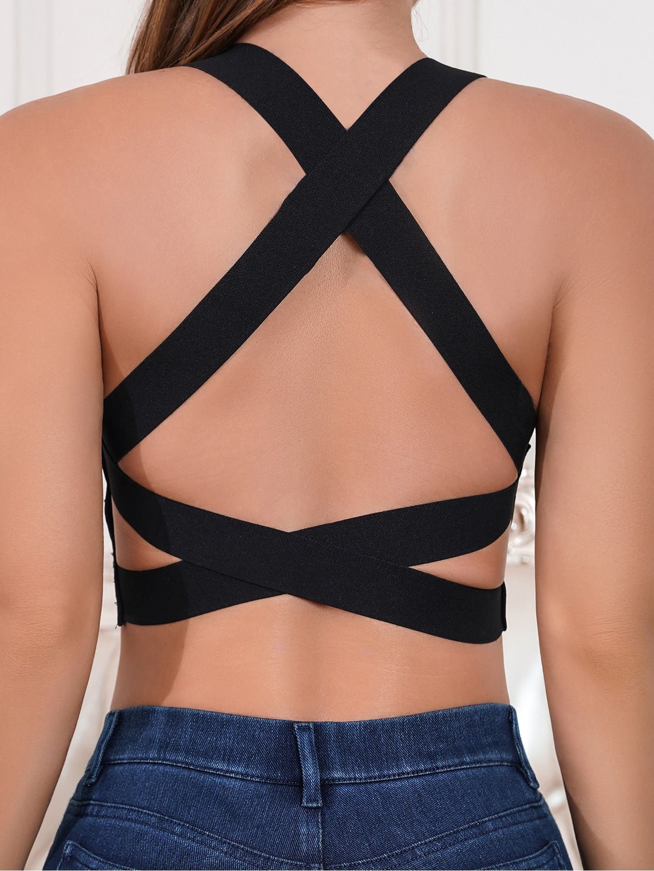 Solid Criss Cross Backless Seamless Bralette