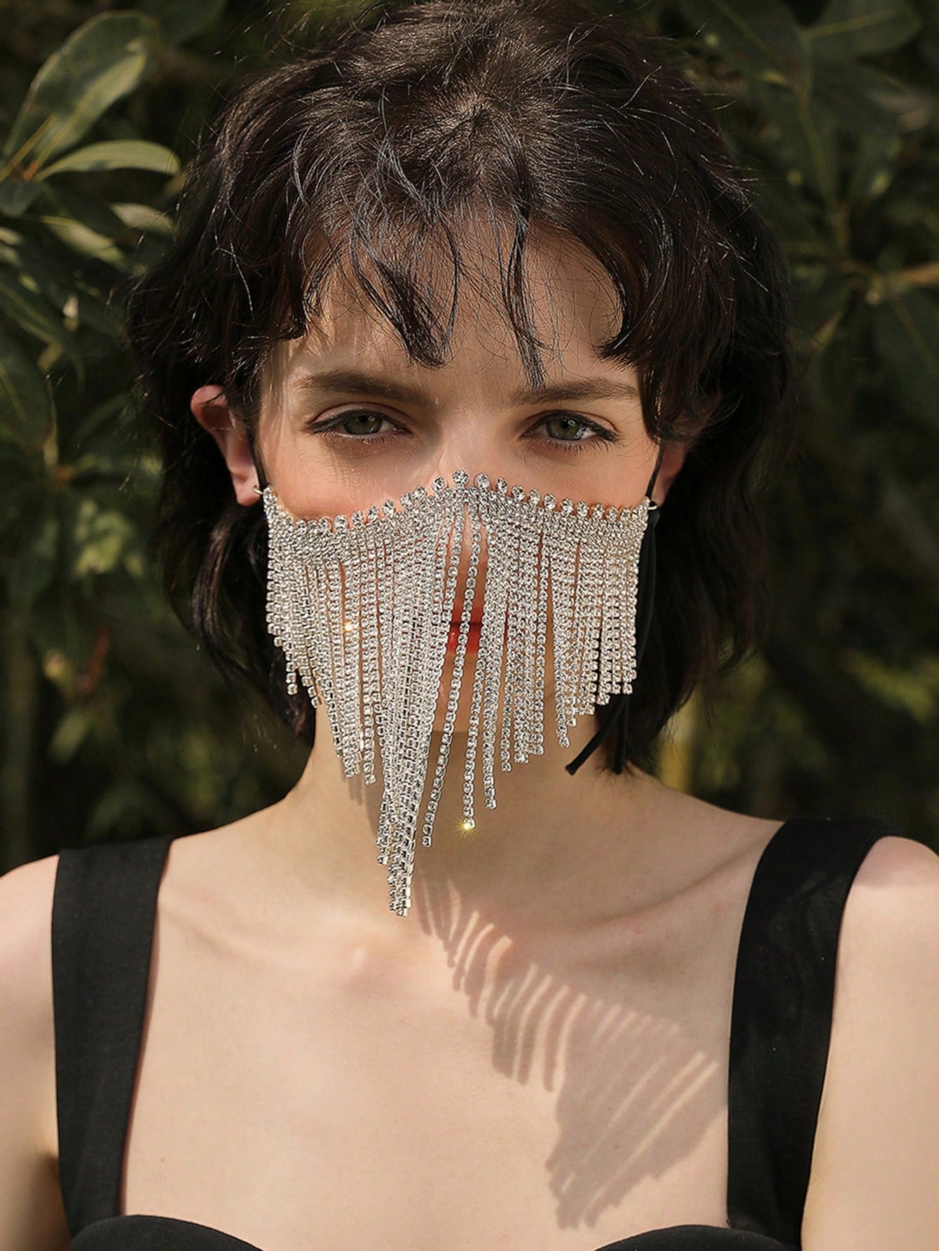 1pc Gorgeous &amp; Exaggerated Full Rhinestone &amp; Tassel Decor Facial Jewelry One size Silver
