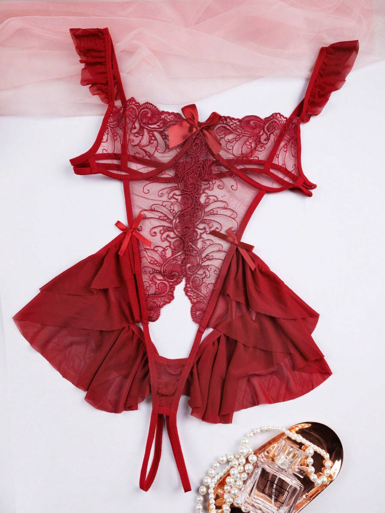 Sexy Lingerie Hot Open Lace Seduction Jumpsuit Bodysuit