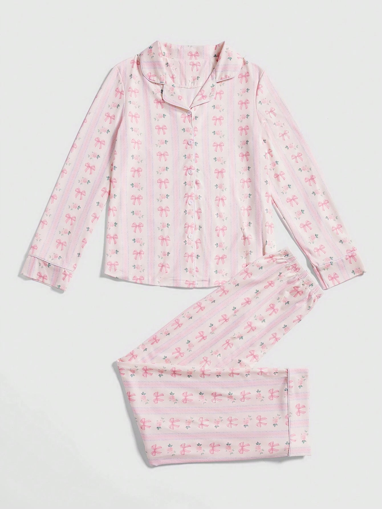 Kawaii Bowknot Printed Pajama Set With Bow Multicolor 2
