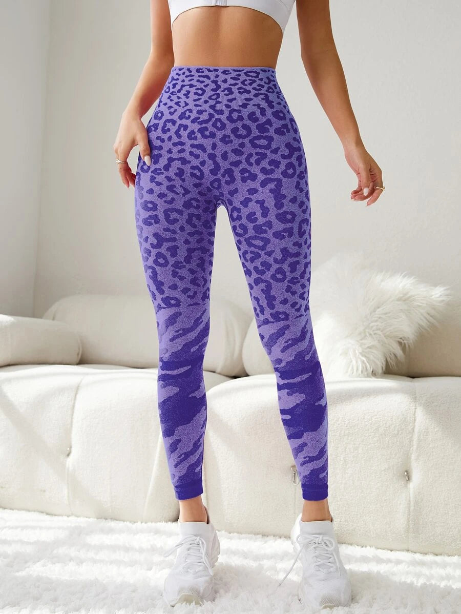 Leopard Print Gym Leggings Seamless High Stretch Tummy Control Yoga Tights