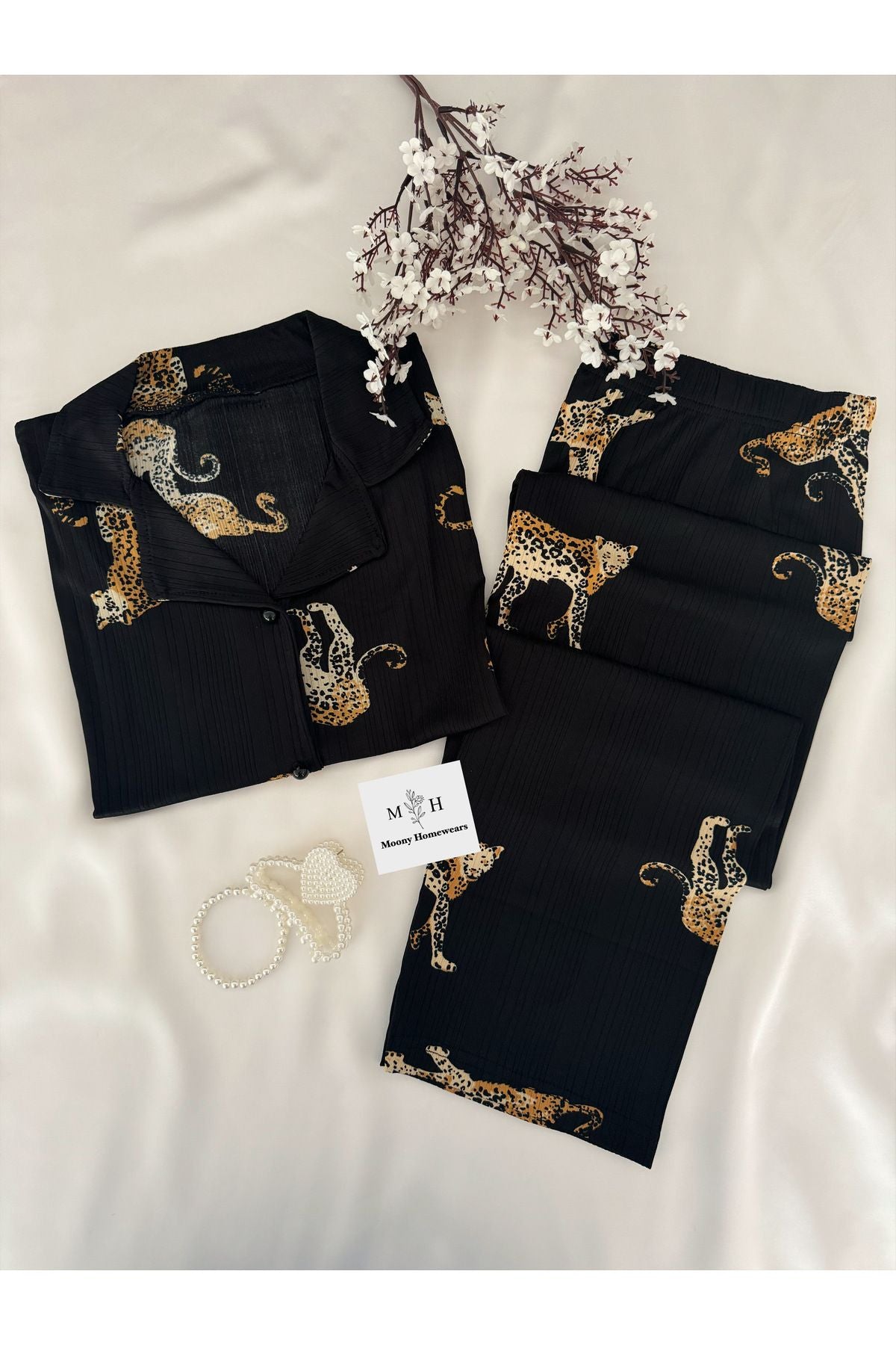 The Leopard Pajama Set Black