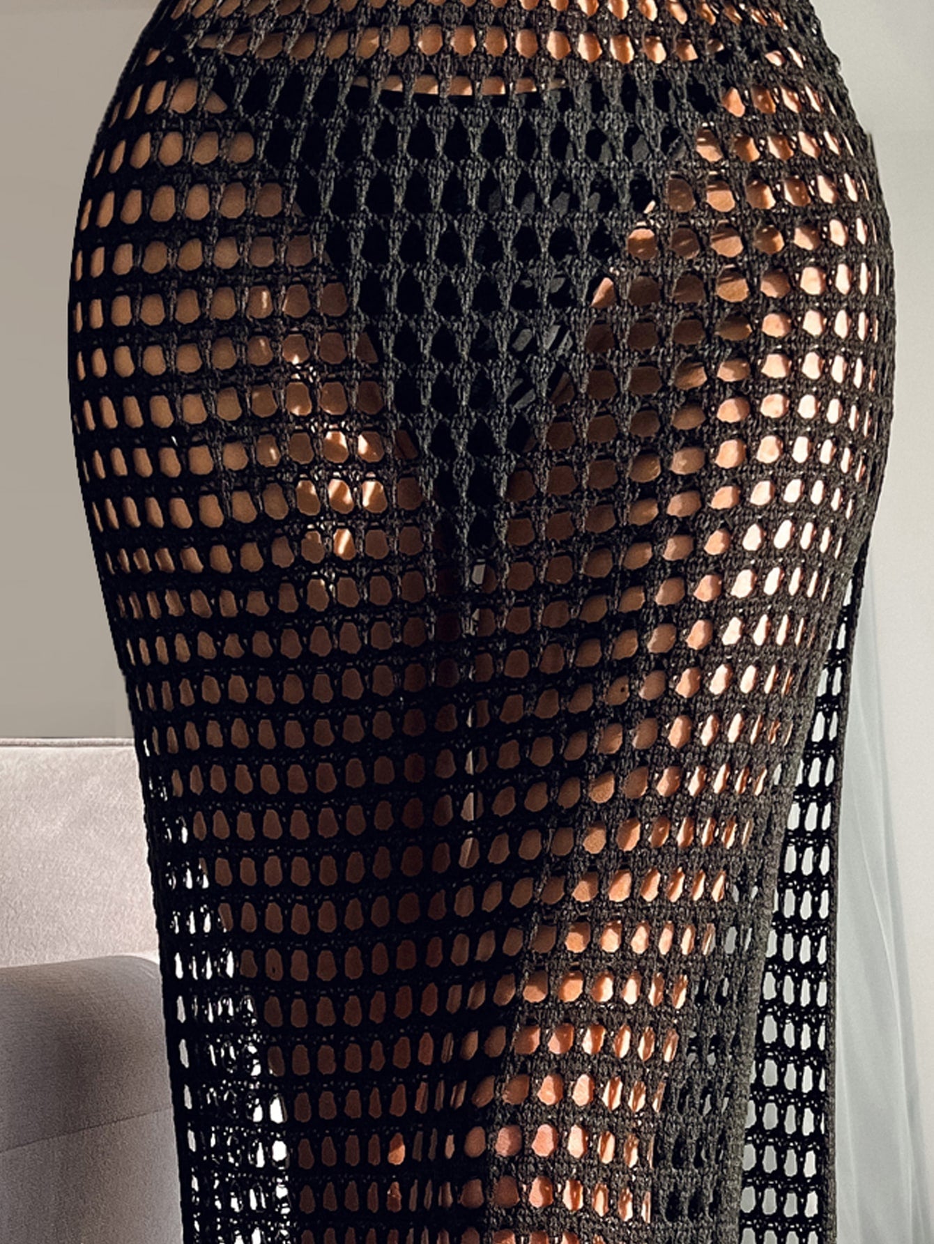 SHEIN Swim BohoFeel Hollow Out Fringe Hem Crochet Cover Up Skirt Without Bikini Bottom