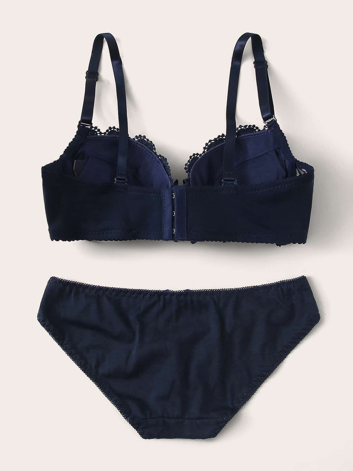 Crochet Trim Underwire Lingerie Set