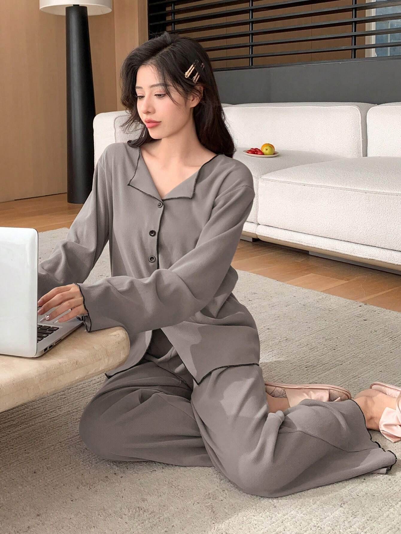 DAZY Simple Front Open Pajama Set