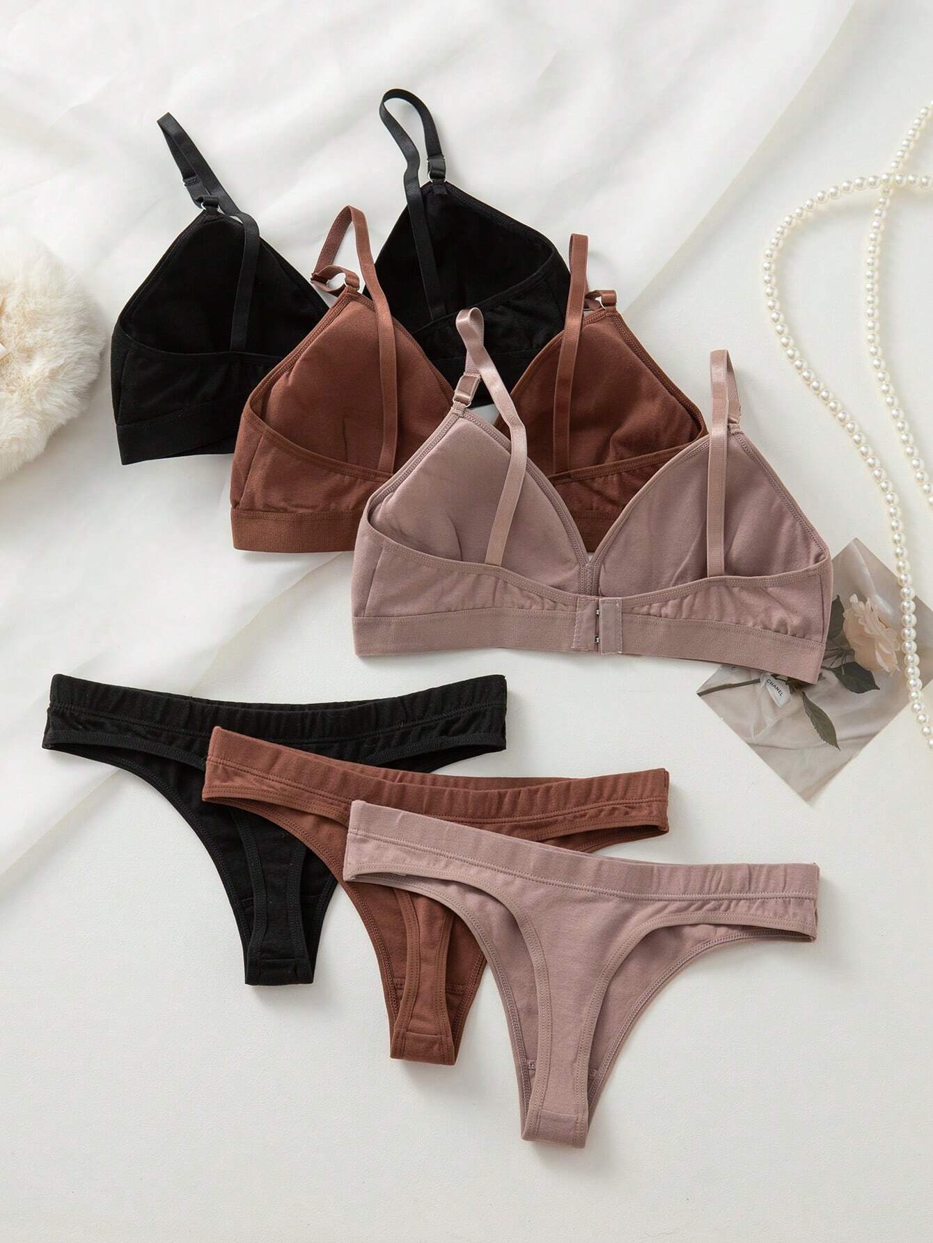 Underwear&amp;Sleepwear Basics 3packs Solid Lingerie Set