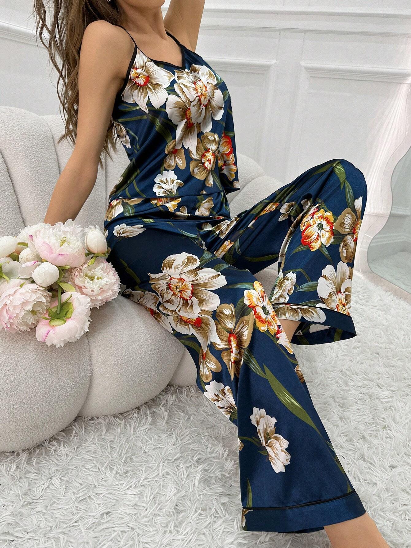Women's Floral Printed Satin Cami Top &amp; Pants Set