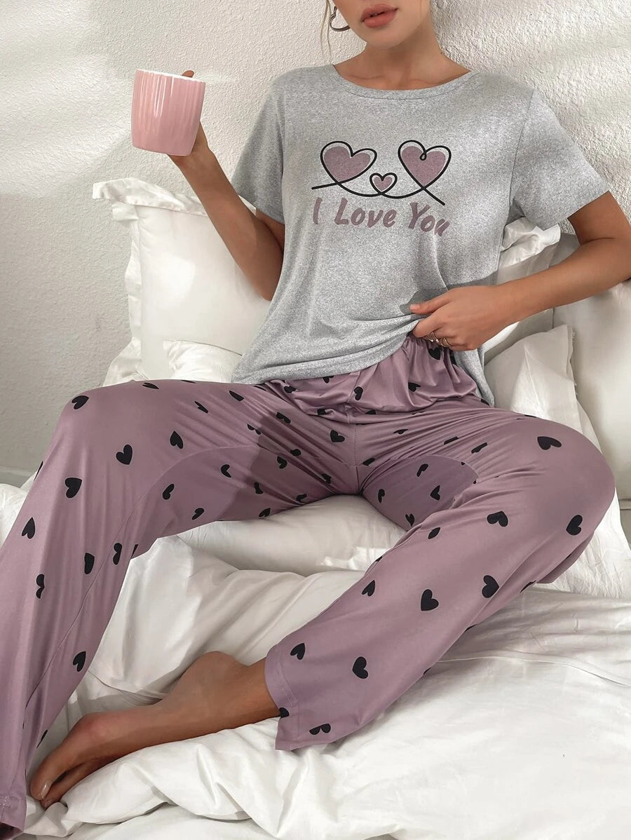 Heart &amp; Letter Graphic PJ Set Multicolor 3