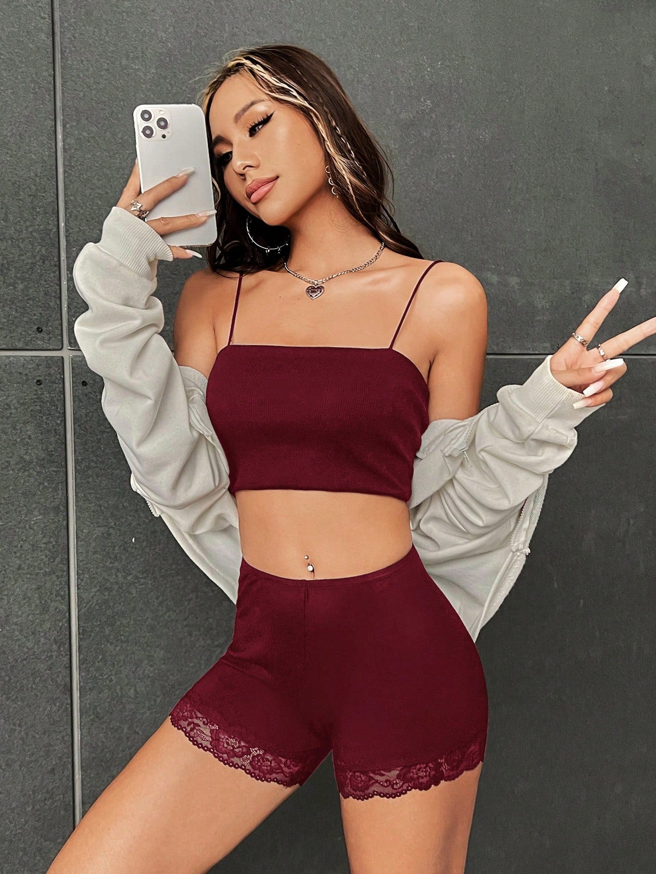 SHEIN Privé Contrast Lace Trim Biker Shorts