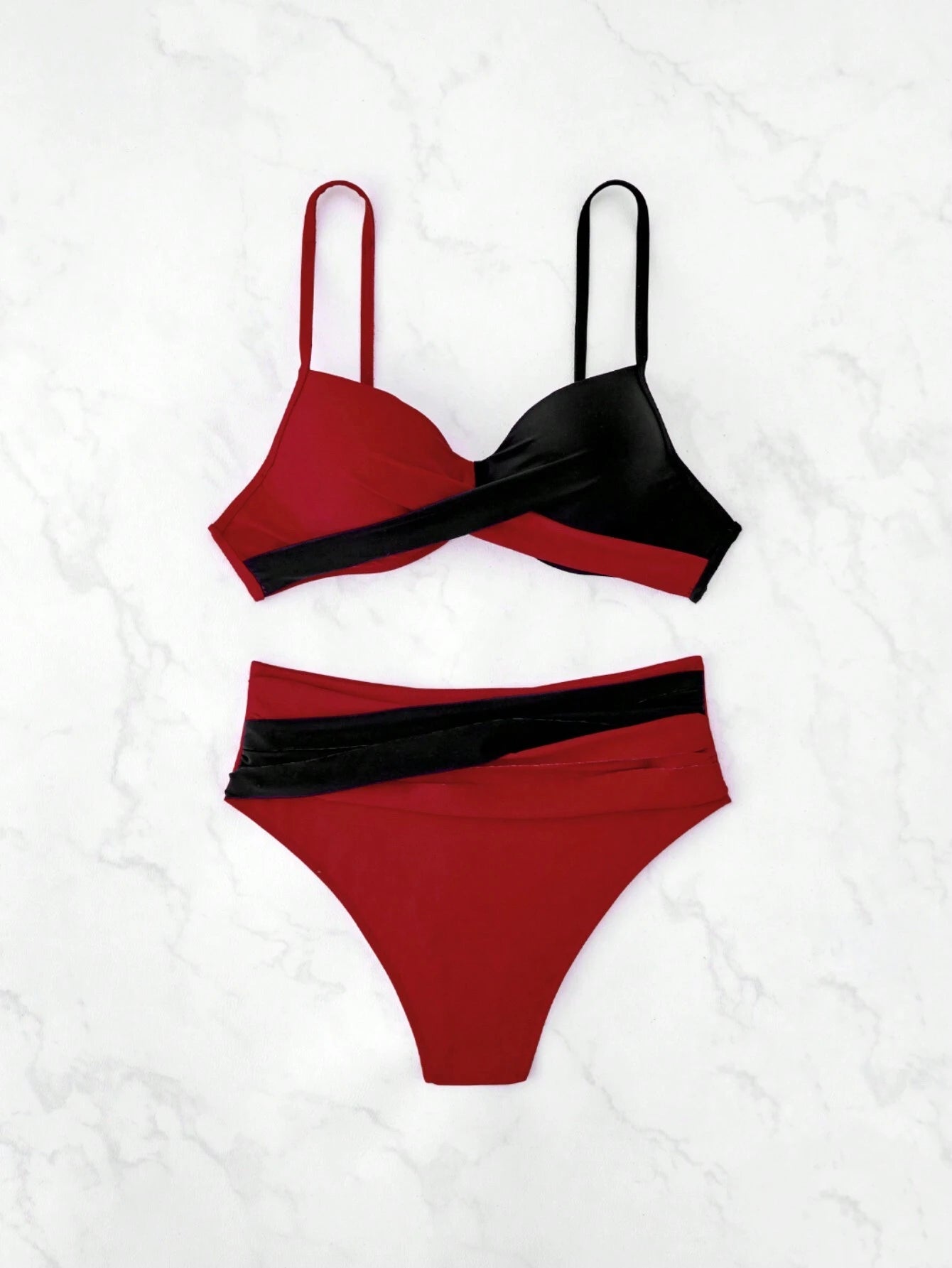 Swim Summer Beach Women's Color Block Cross Front Bra &amp; Swim Bottom Bikini Set