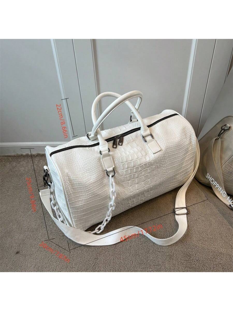 Large Capacity Fashion Printed Luggage Bag, Suitable For Men &amp; Women's Fitness, Travel, Outdoor Sports Storage Bag White