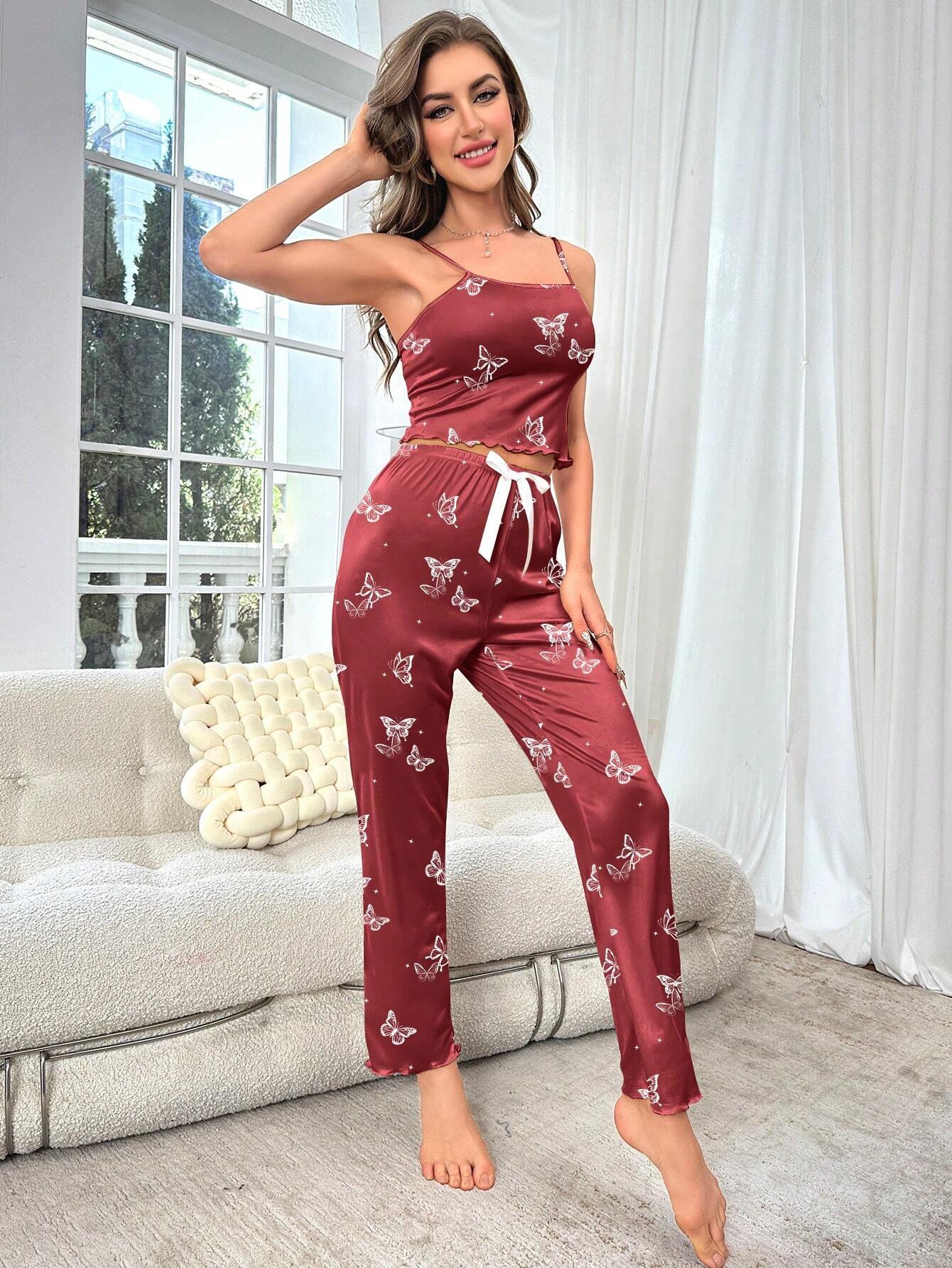 Butterfly Printed Cami Tank Top And Pants Pajama Set