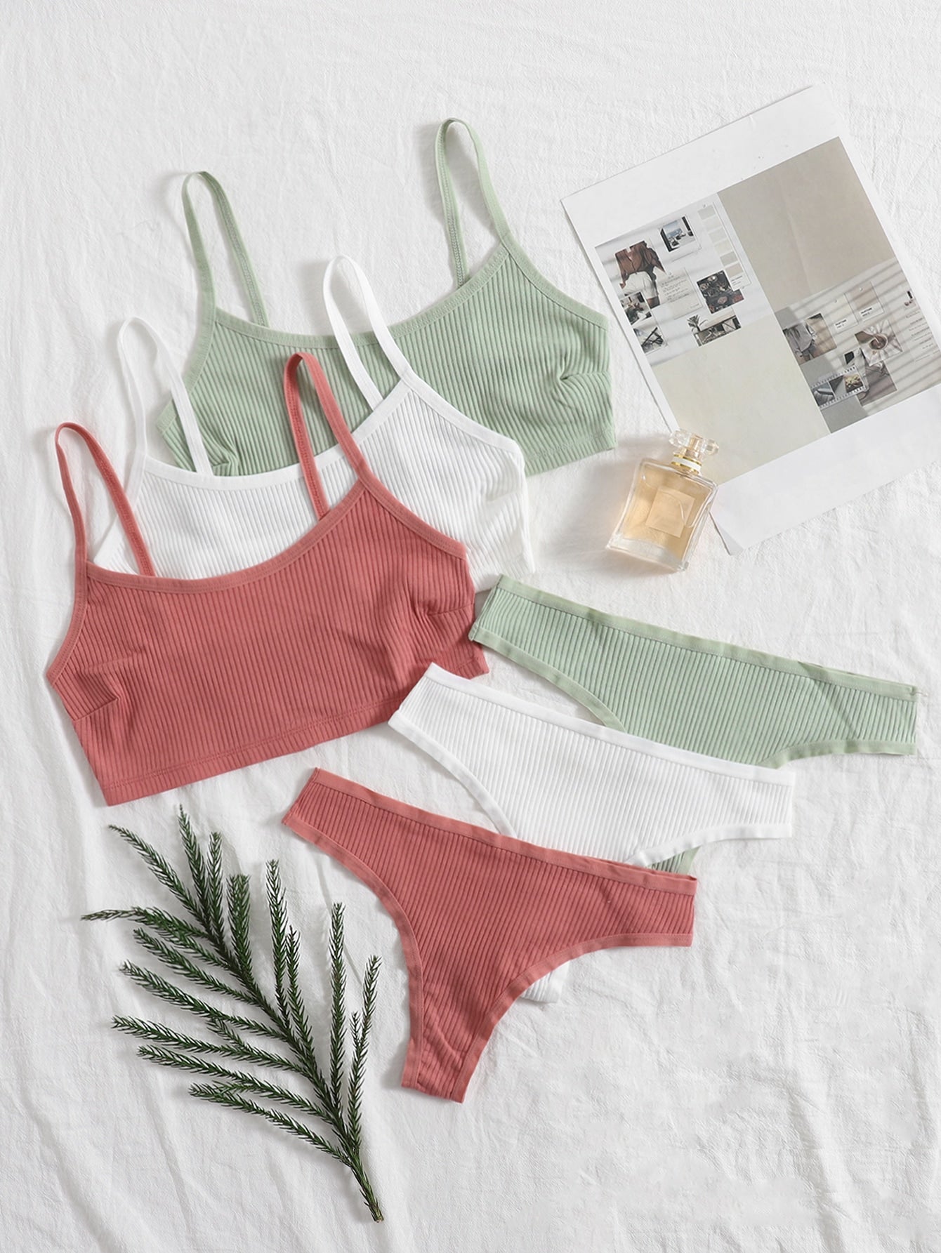 3pack Solid Rib Lingerie Set