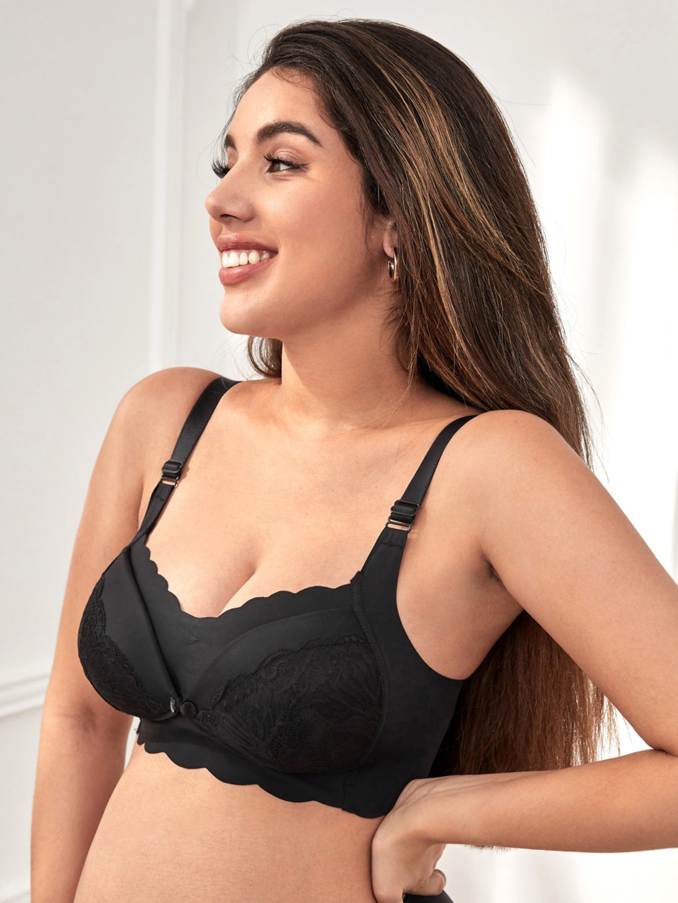 SHEIN Maternity Button Front Scallop Trim Wireless Bra