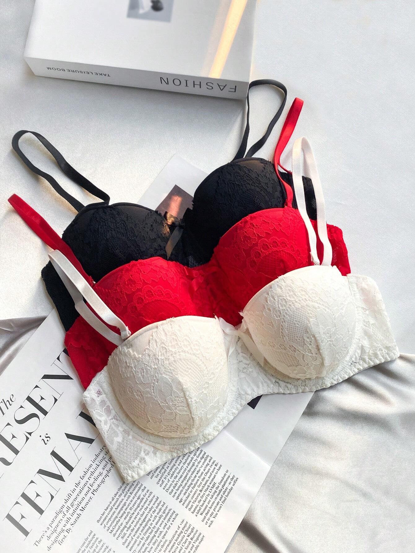 3pcs Floral Lace Underwire Bra