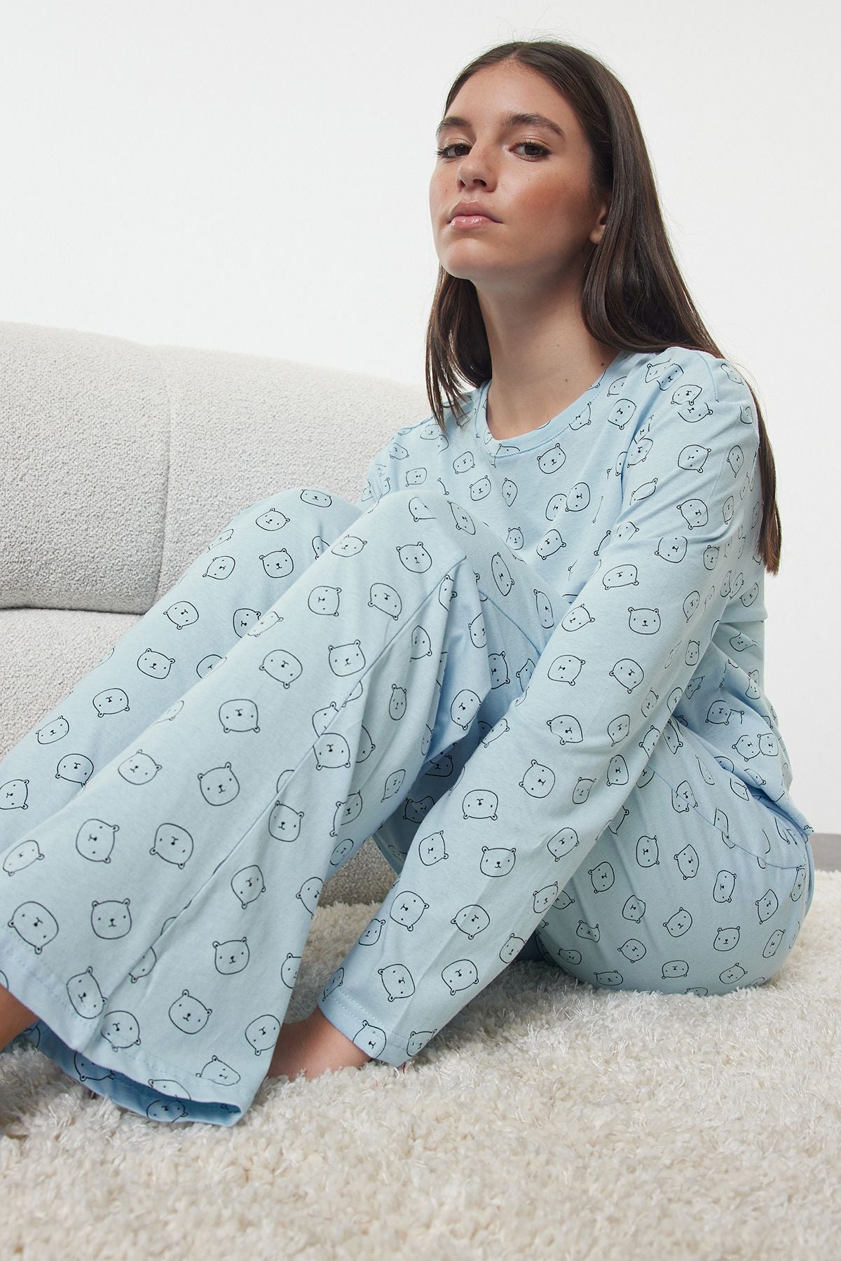 Knitted Sleepwear Set with Teddy Bear