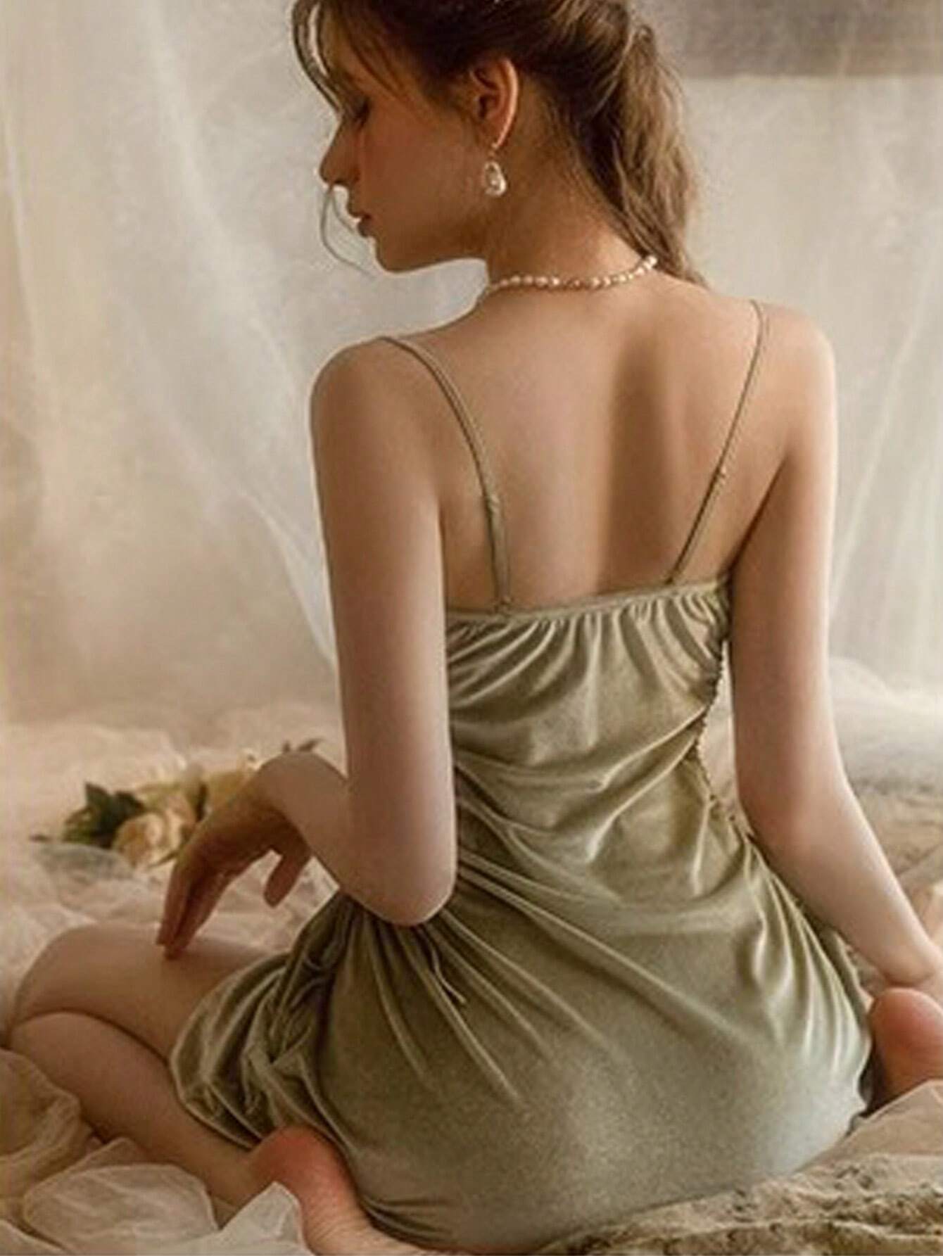 Elastic Velvet Lingerie Dress With Hollow Out Sides