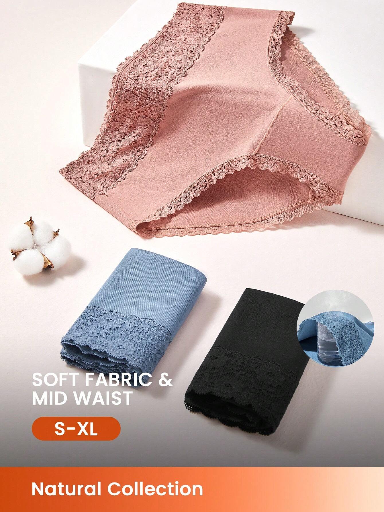 LUVLETTE 3-Pack High-Rise Cotton Girly Women's Underwear Briefs Panty Set Multicolor