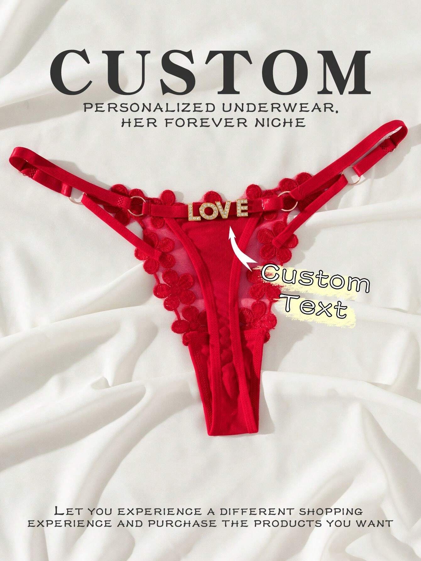 Europe And The United States Custom Underwear Girl Sweet Embroidery Princess Mesh Thong Red