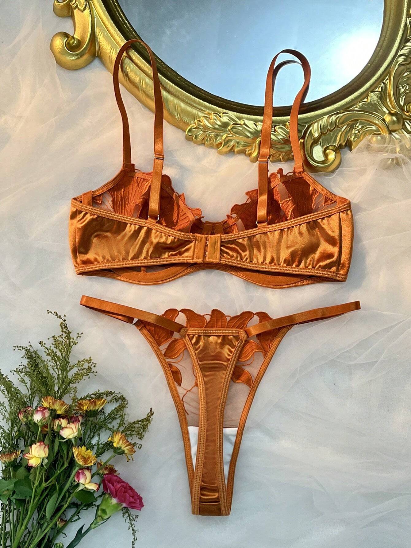 Women's Embroidered Mesh Contrast Sexy Lingerie Set