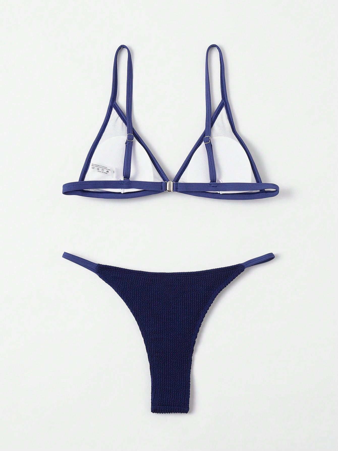 Contrast Binding Triangle Thong Bikini Swimsuit