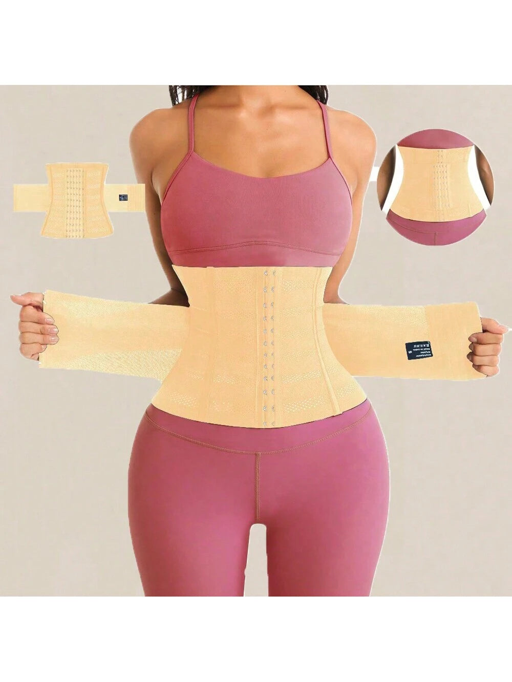 1pc Wrap Waist Trainer Double Belt Body Shaper Corset Shapewear Slimming Sheath Apricot