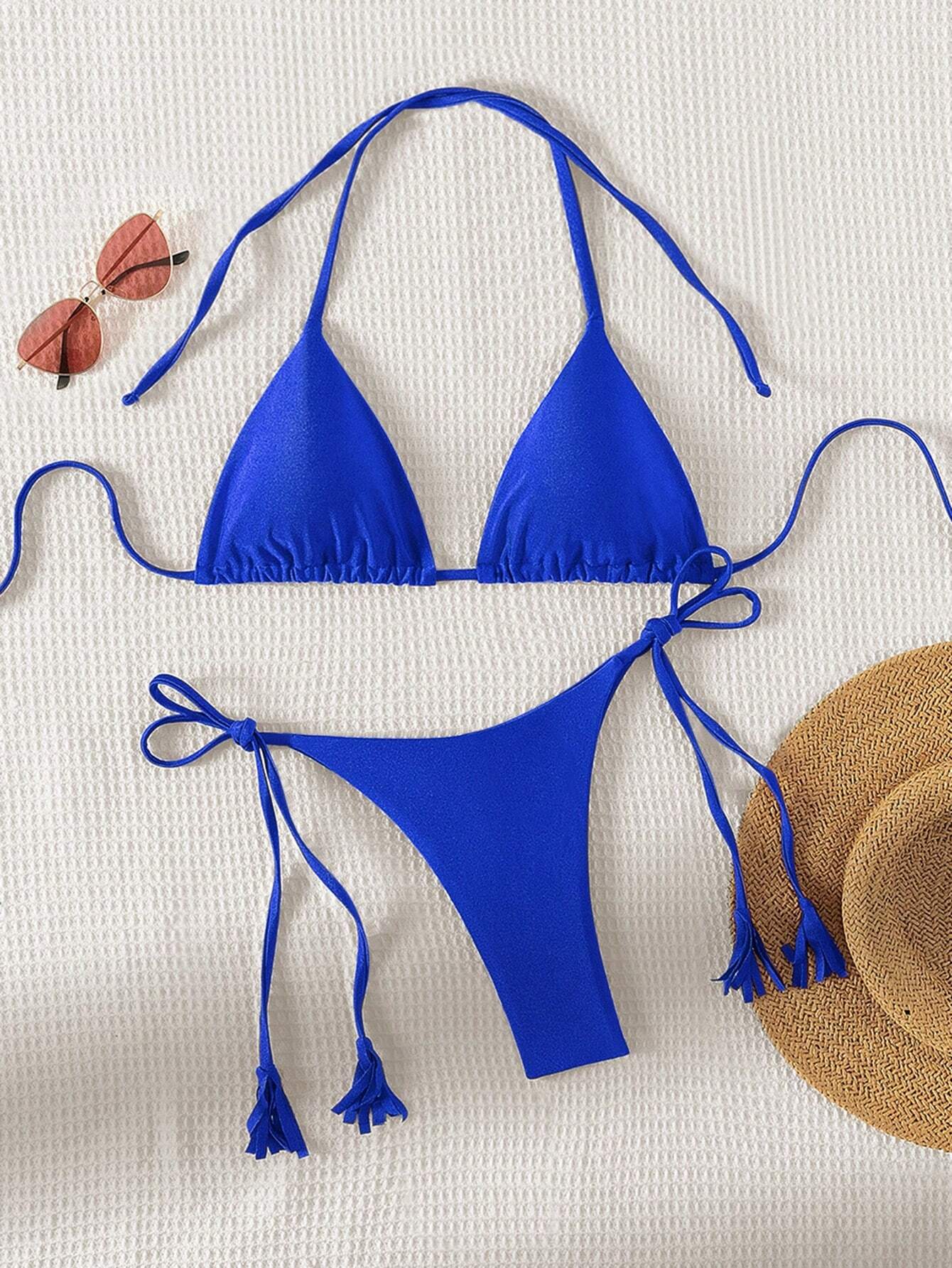 Women's Solid Color Halter Strap Separated Swimsuit Set Carnival