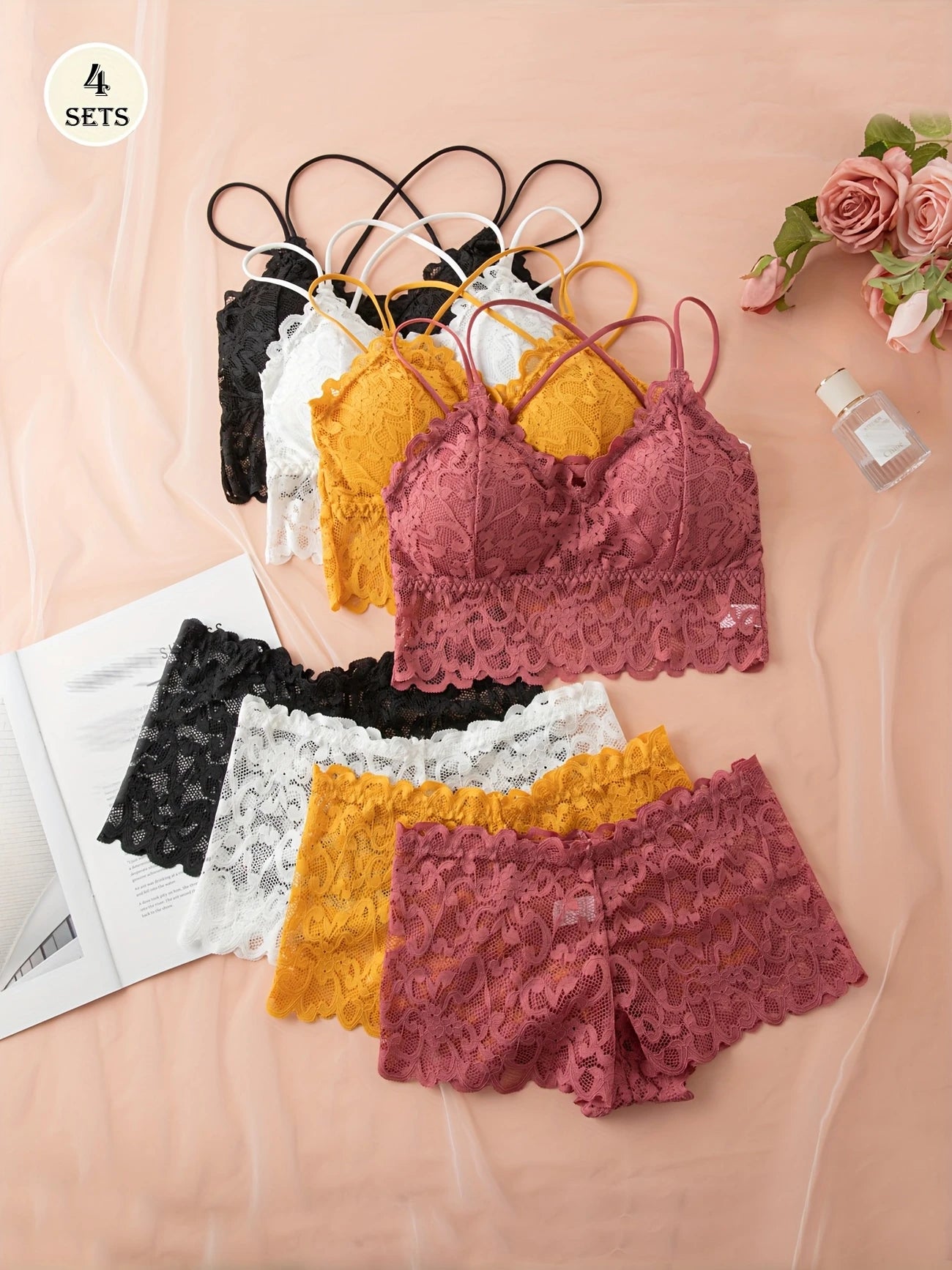 4pcs Set Sexy Comfortable Fashion Casual Lace Women's Underwear Set Multicolor