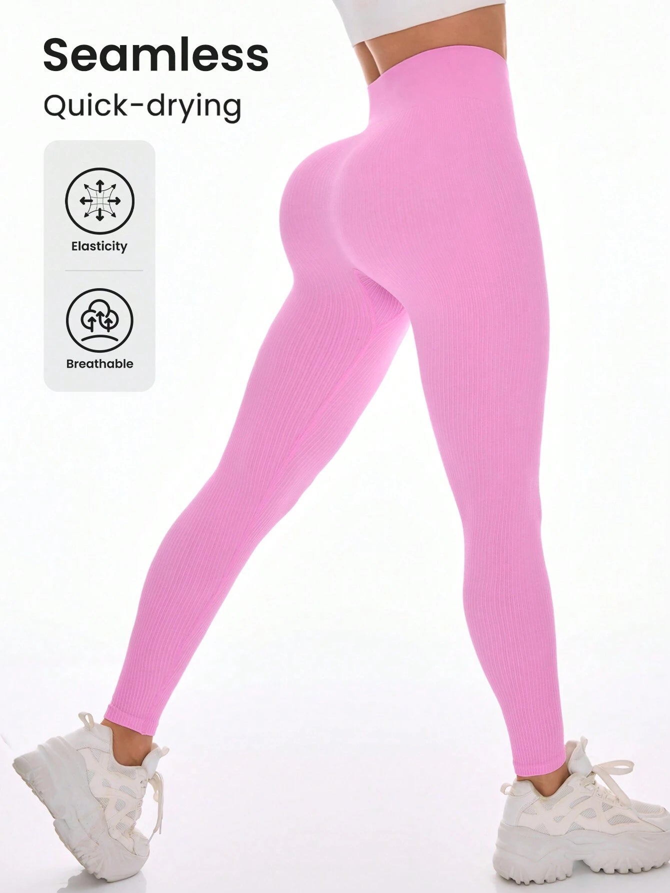 Yoga Basic Solid Wideband Waist Sports Leggings