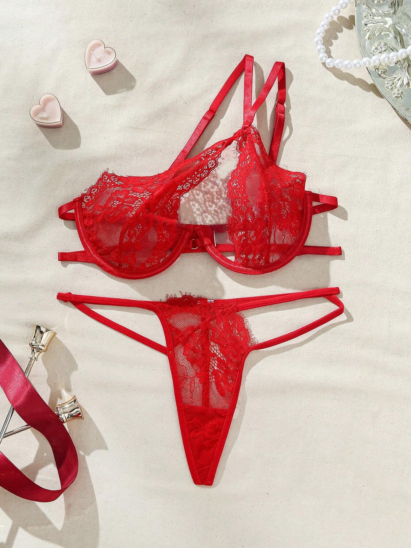 Women's Single-Shoulder Lace Sexy Lingerie Set