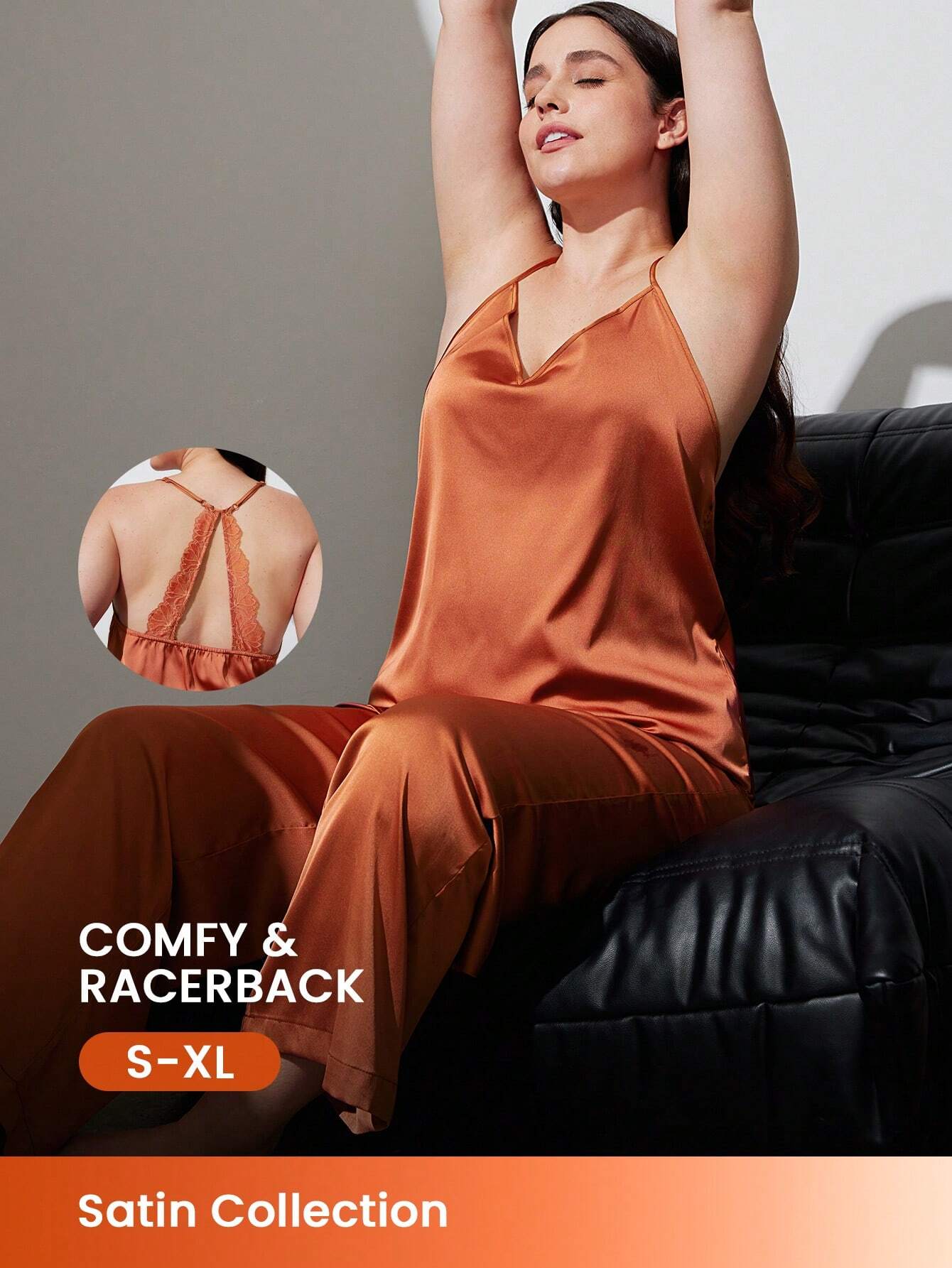 LUVLETTE Satin With Backless Lace Retro Cami And Panty Pajama Set