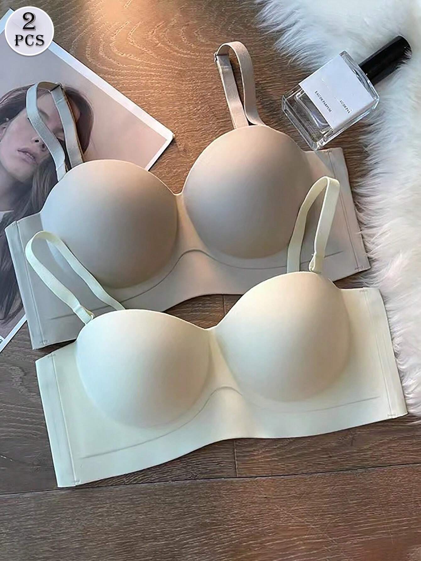 2pcs/Set Wire-Free Seamless Bra With Removable Straps, Lingerie