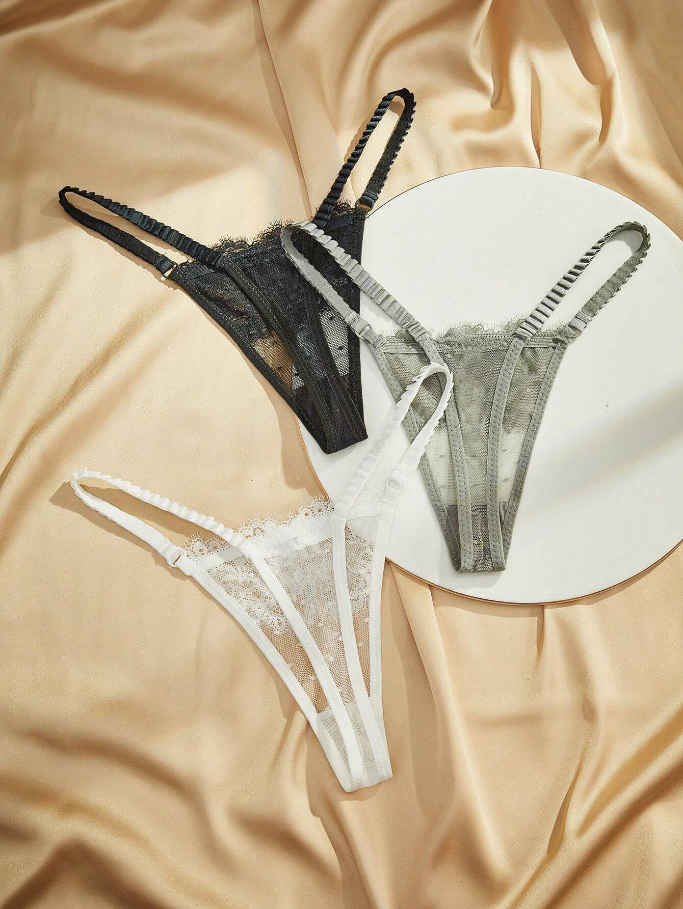 Women's Contrast Lace Bow Decor Sexy Thong Panties