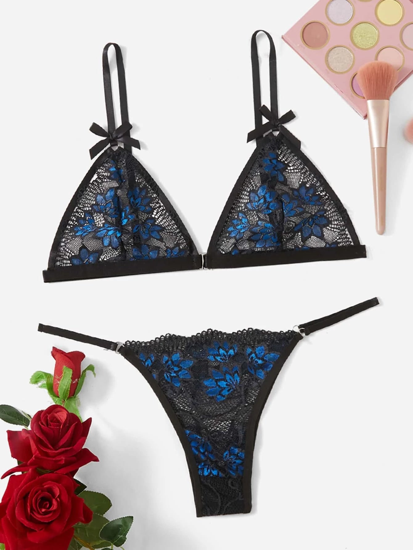 Classic Sexy Floral Lace Harness Lingerie Set