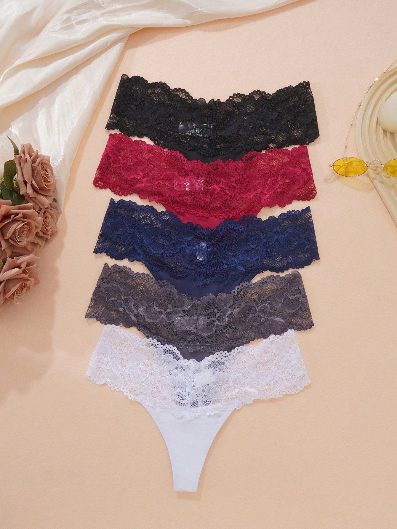 5pack Contrast Lace Thong Multicolor 4