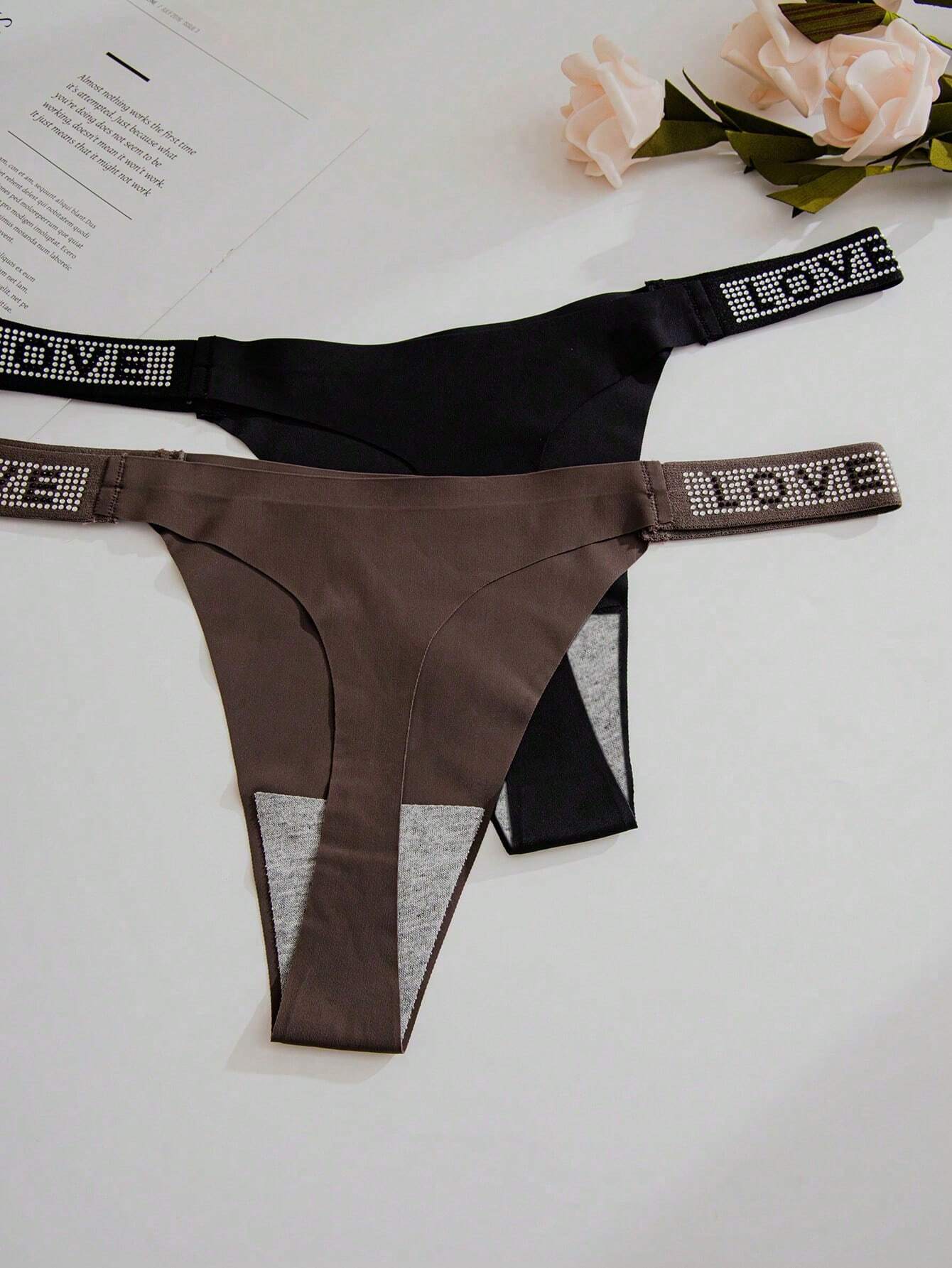 5packs Leopard Print Letter Tape Waist Sexy G-String