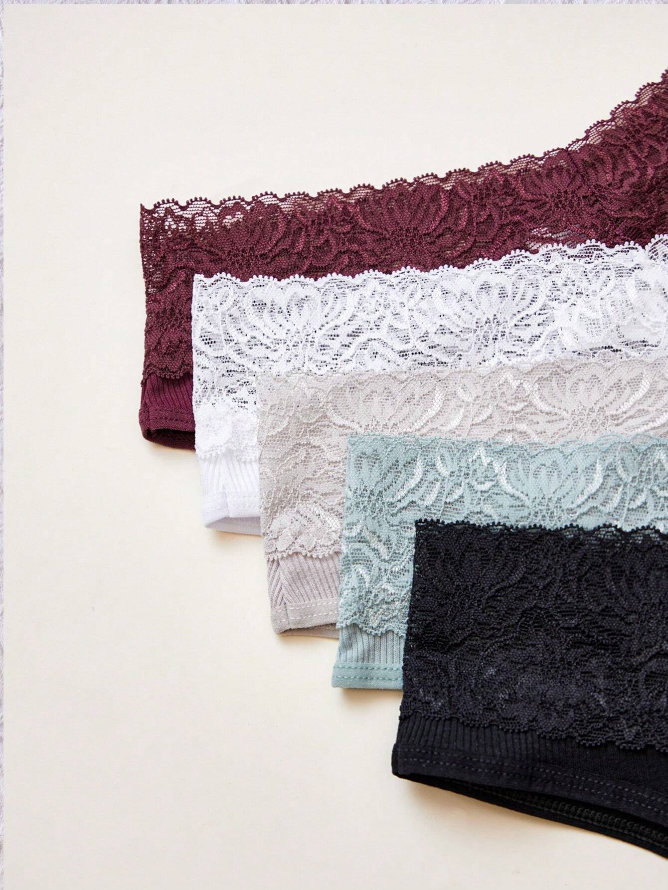 5pcs/Pack Random Color Lace Waist Women's Comfortable Minimalist Briefs