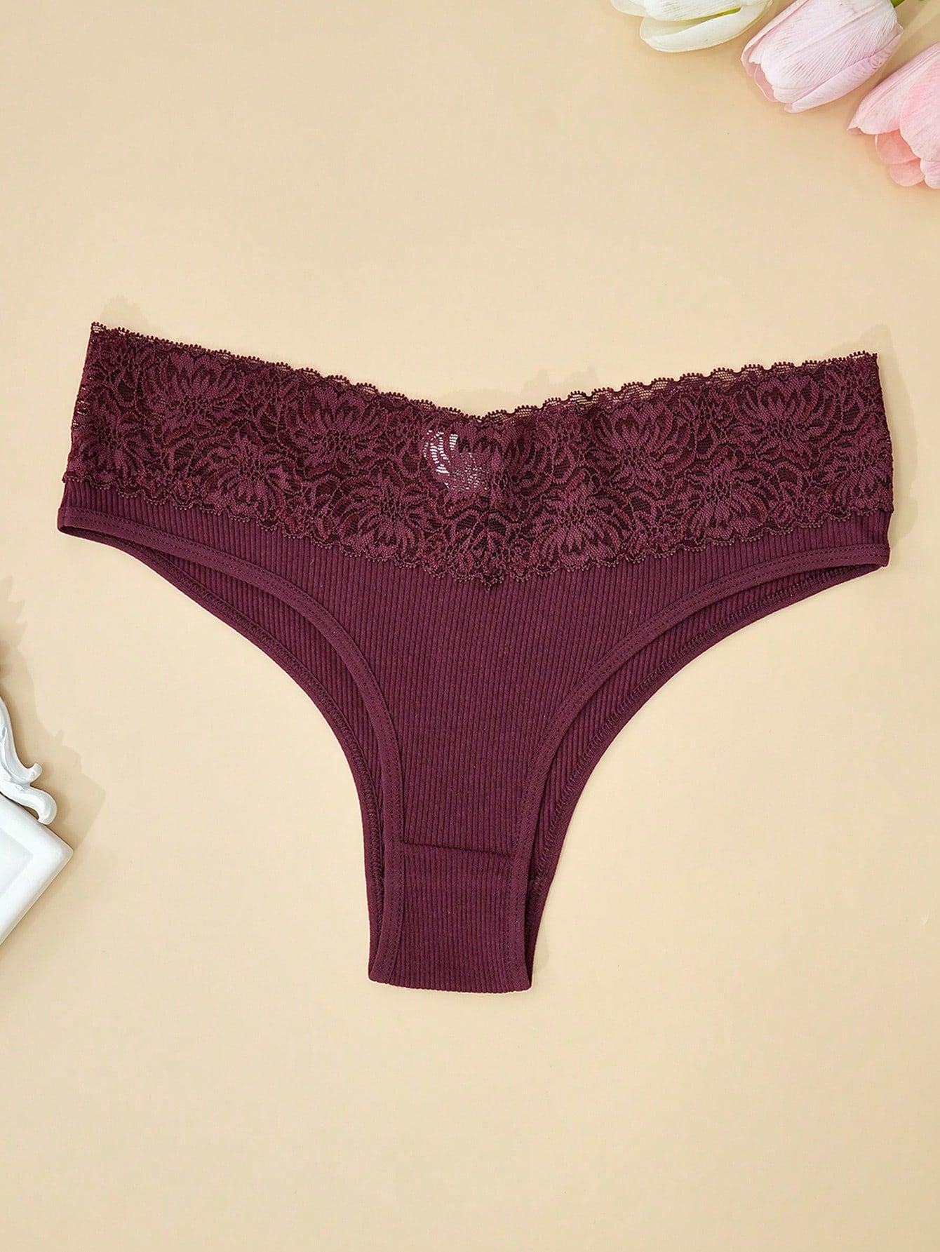 5pcs/Pack Random Color Lace Waist Women's Comfortable Minimalist Briefs
