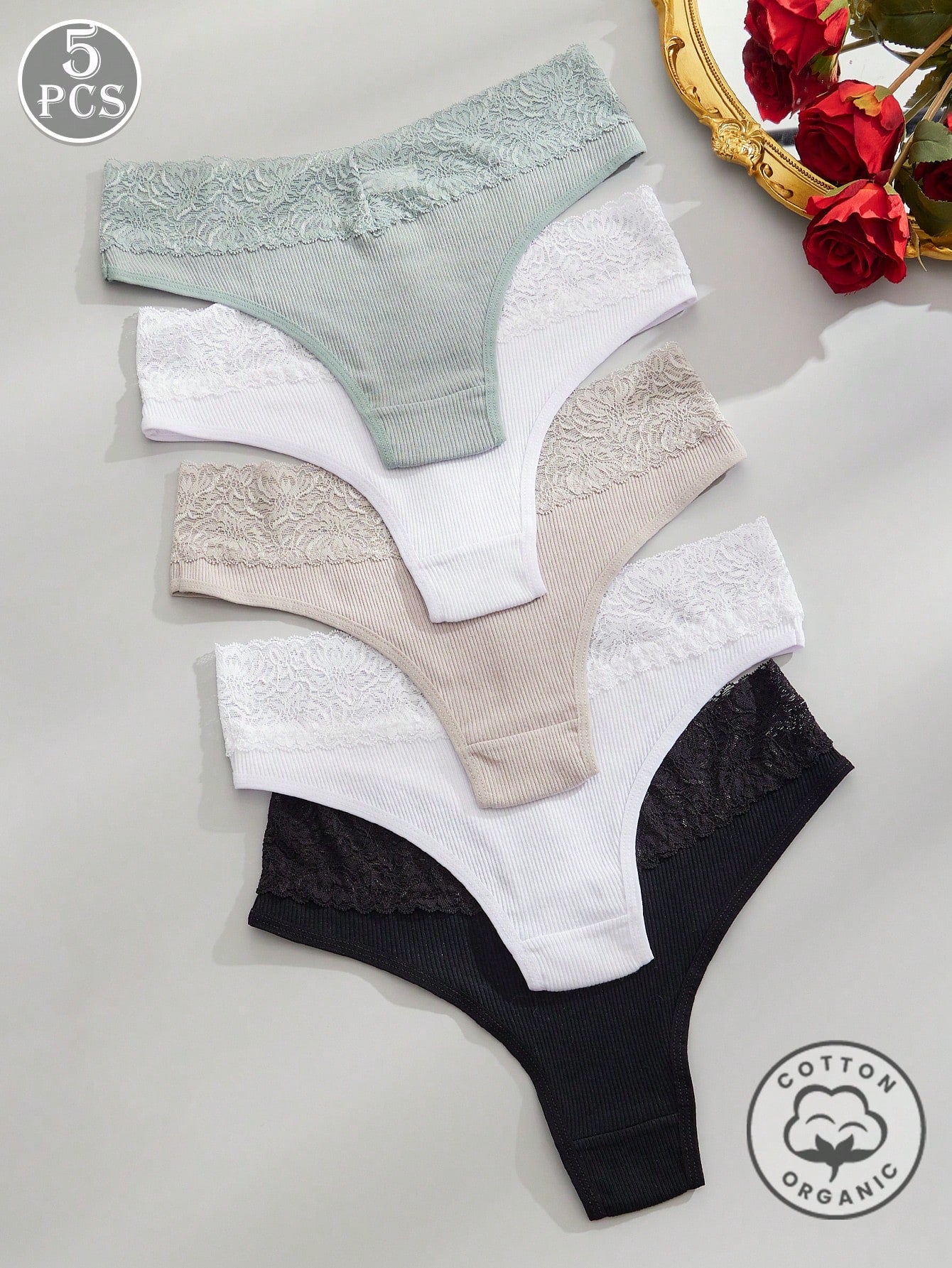 5pcs/Pack Random Color Lace Waist Women's Comfortable Minimalist Briefs