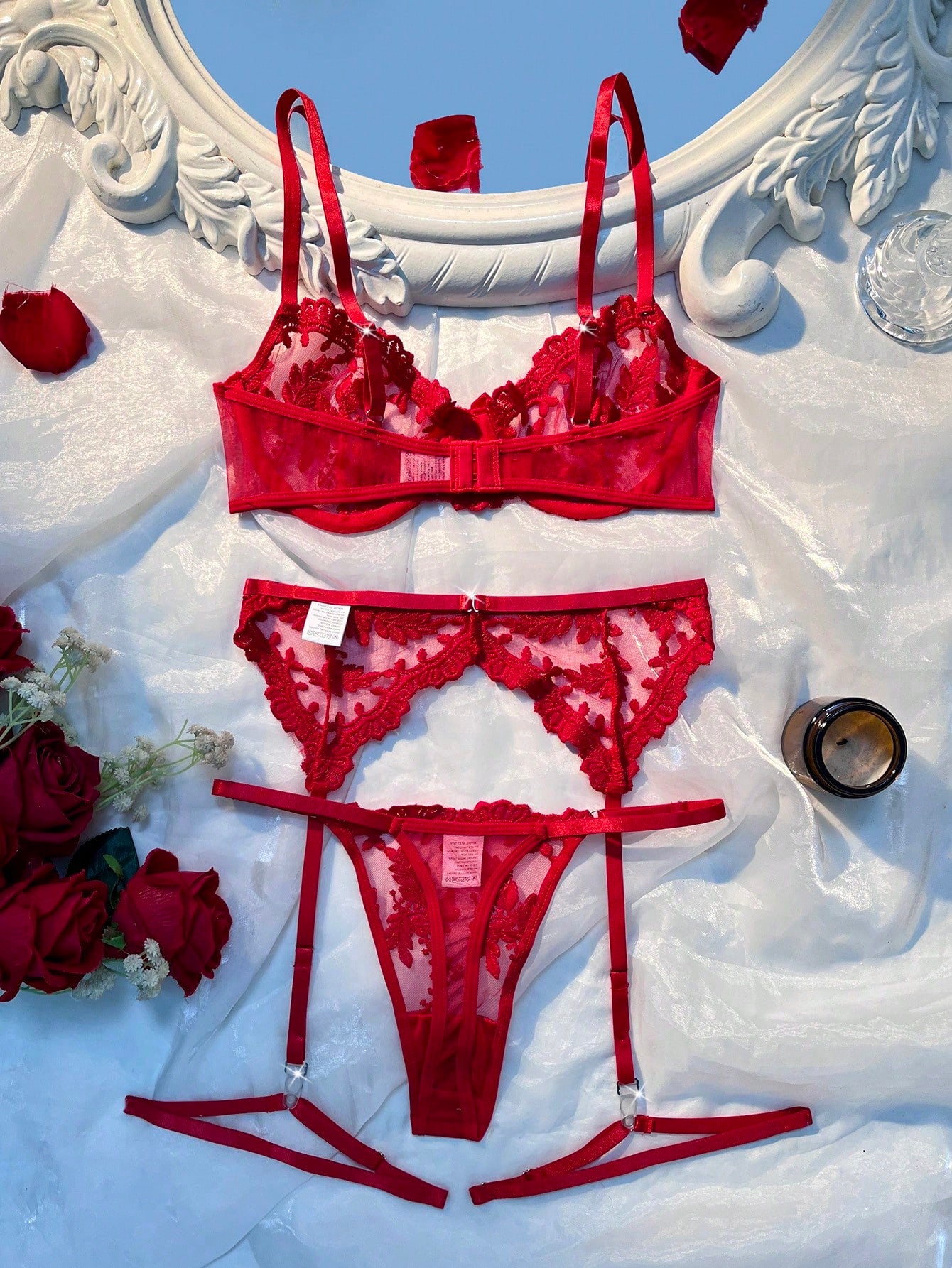 Women's Embroidered Mesh Sexy Lingerie Set