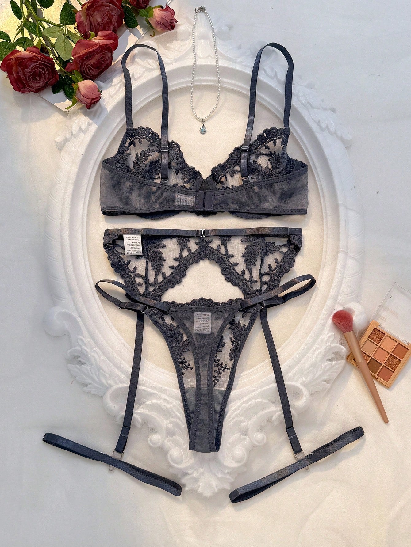 Women's Embroidered Mesh Sexy Lingerie Set