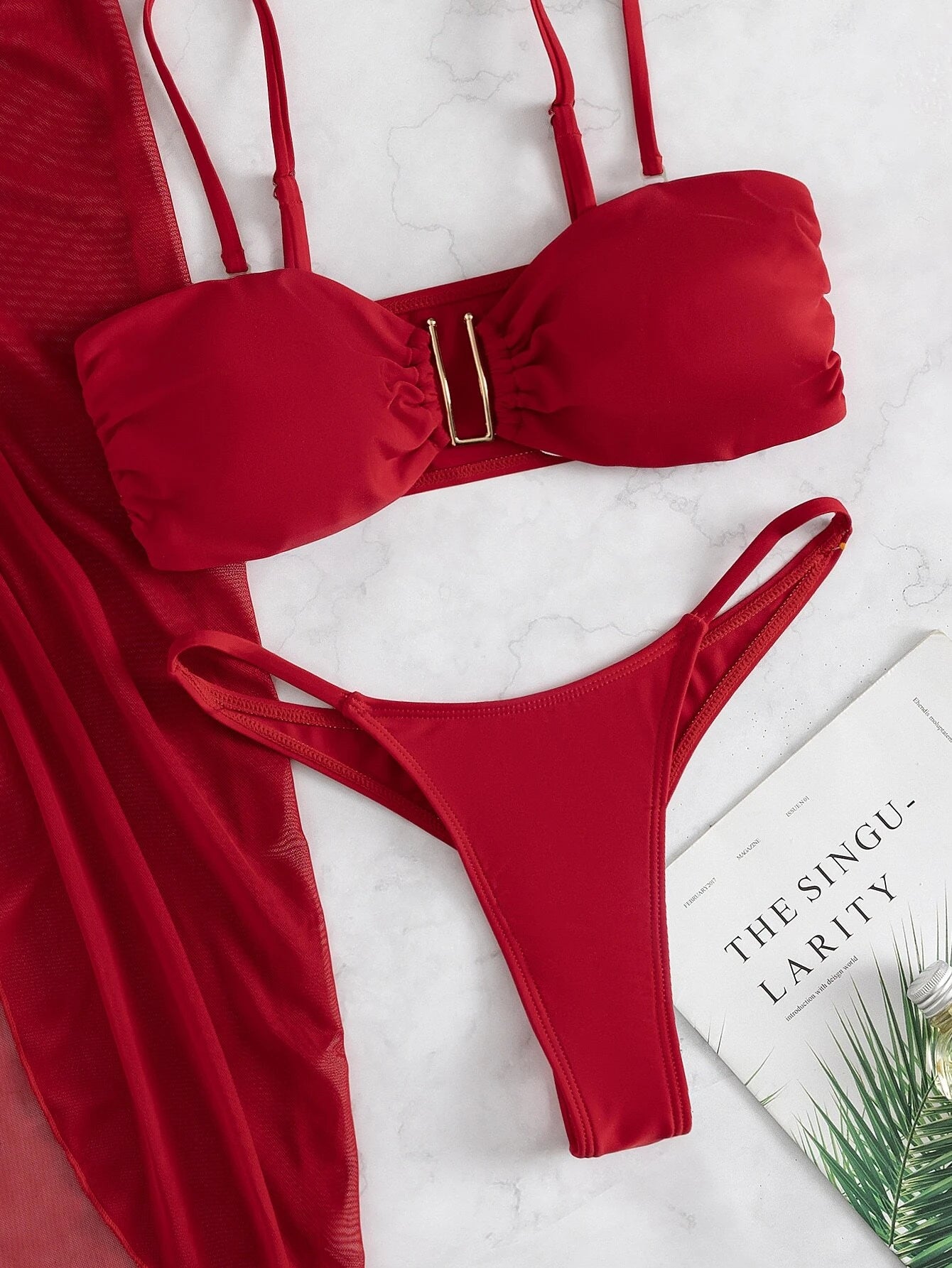 Swim 3pack Solid V Wired Bikini Swimsuit &amp; Twist Beach Skirt