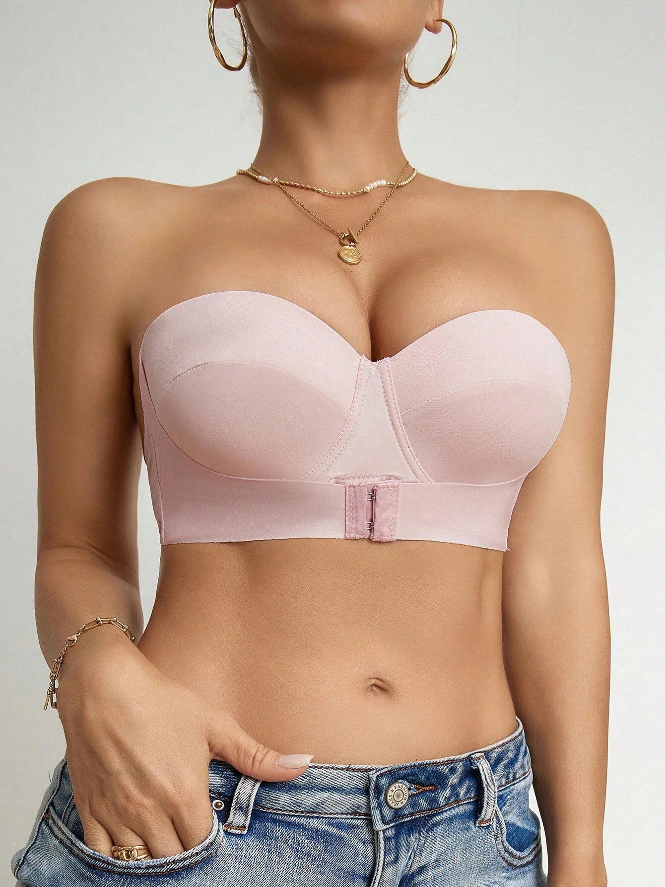 Solid Underwire Push Up Bra Baby Pink