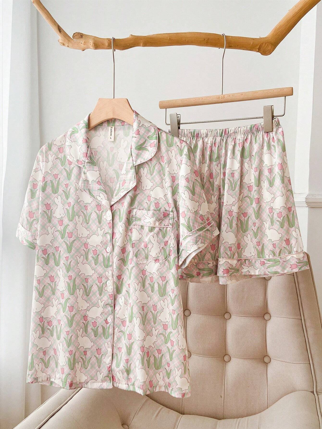 Women's Short Sleeve Ice Silk Premium Homewear Set Pink