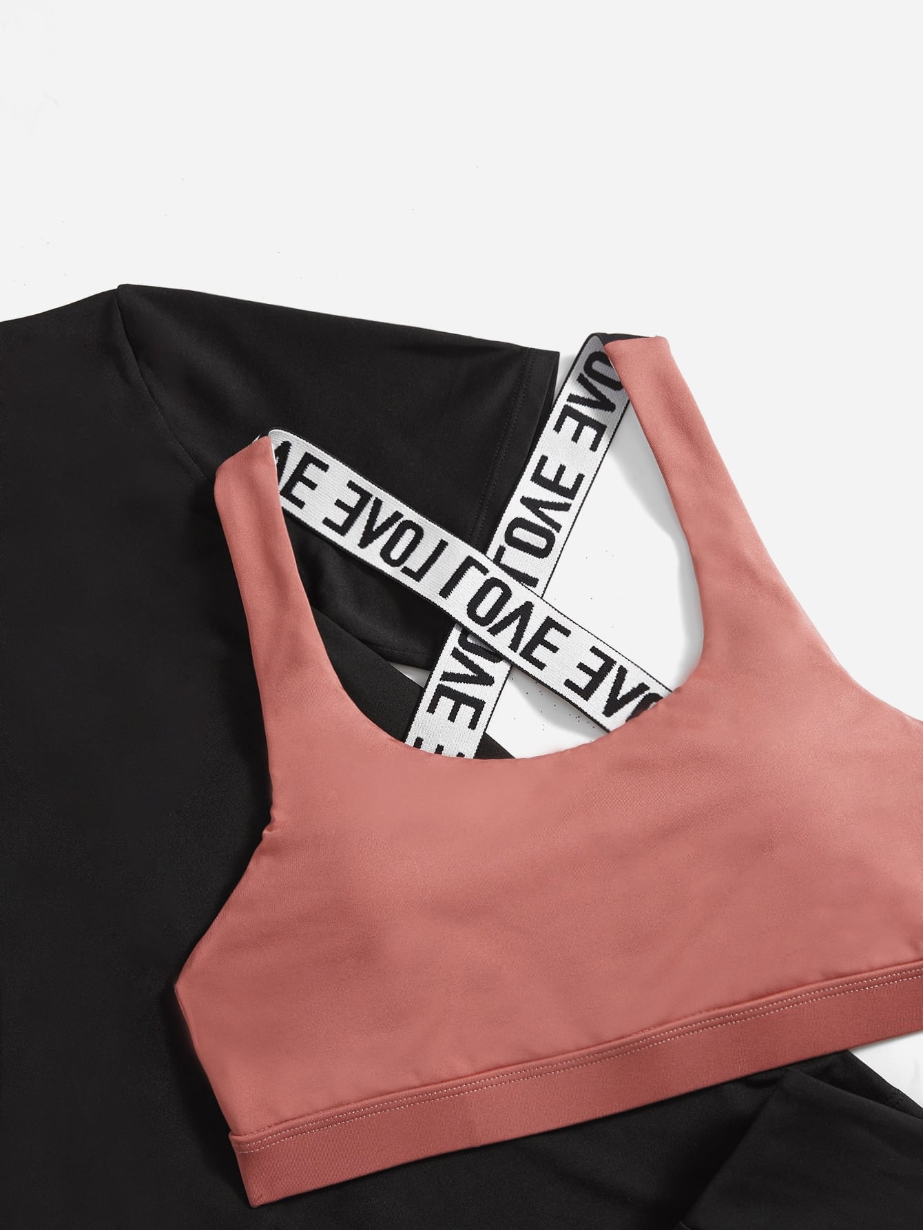 Yoga Future 3pcs Contrast Letter Tape Colorblock Asymmetrical Hem Sports Set