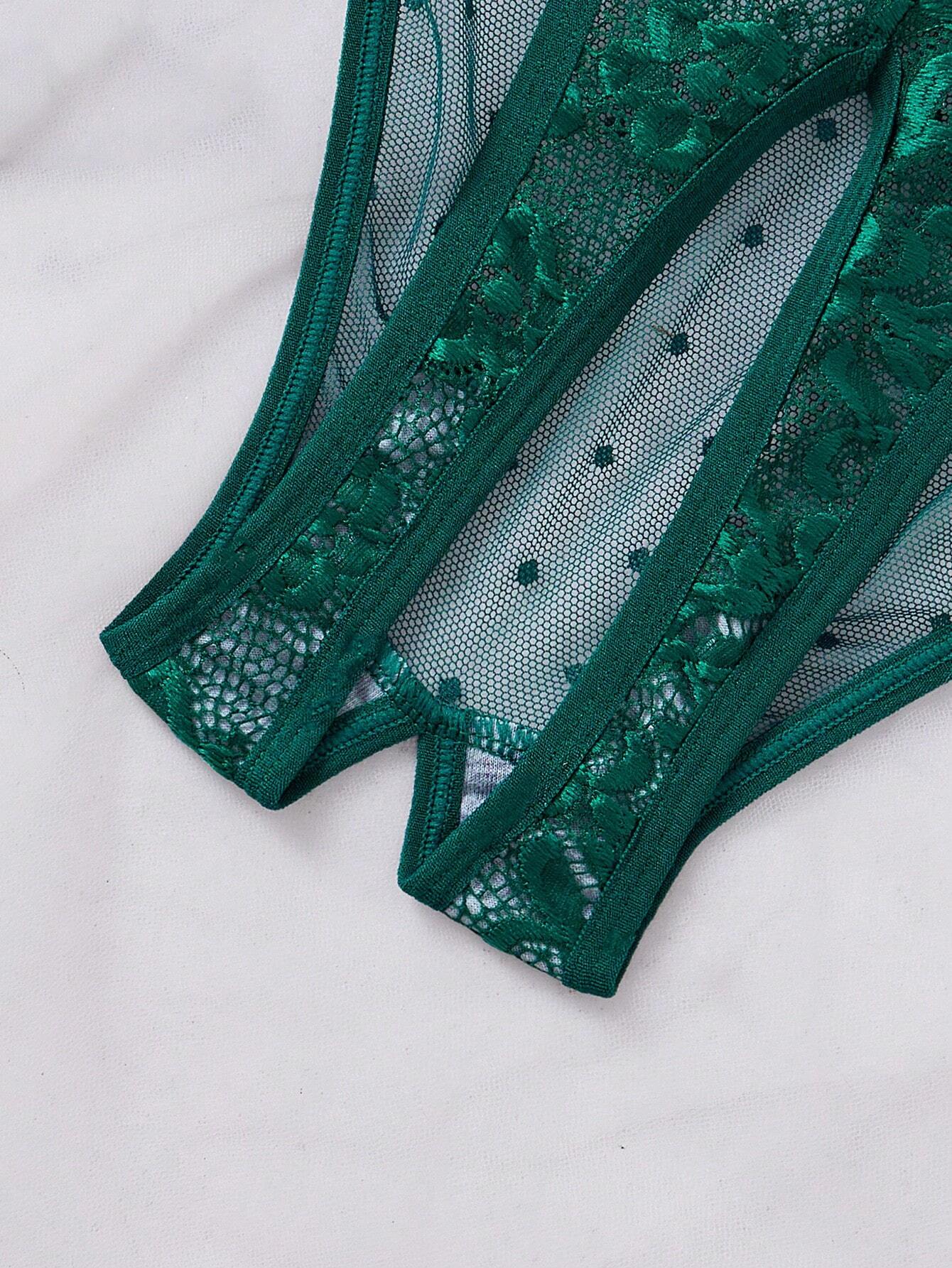 Contrast Lace Mesh Women's Sexy Bodysuit Lingerie, 1pc